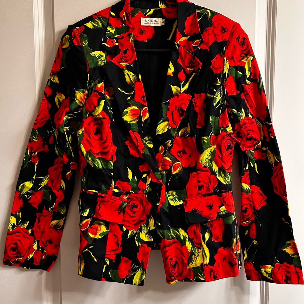 Women's Floral Blazer - Red and Black